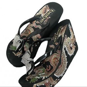 Y2K Bebe Alaya Dragon Wedge Sandals